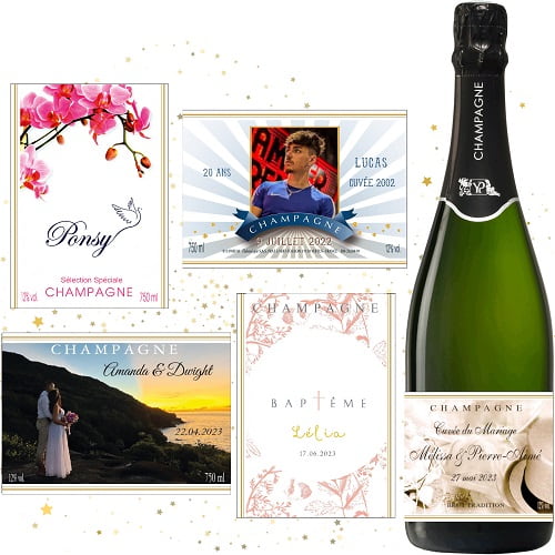 Etiquette personnalisée champagne pour tous vos énements familiaux et professionnels
