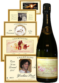 Etiquette personnalis&eacute;e champagne pour un anniversaire, un aniversaire de mariage, noces de diamant, noces d'or, anniversaire d entreprise