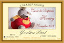 Etiquette personnalis&eacute;e champagne avec un dessin pour un cadeau de naissance ou un bapteme