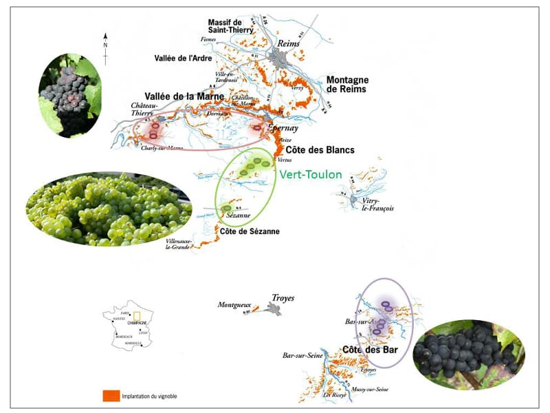 Carte de la Champagne repartition du vignoble du producteur