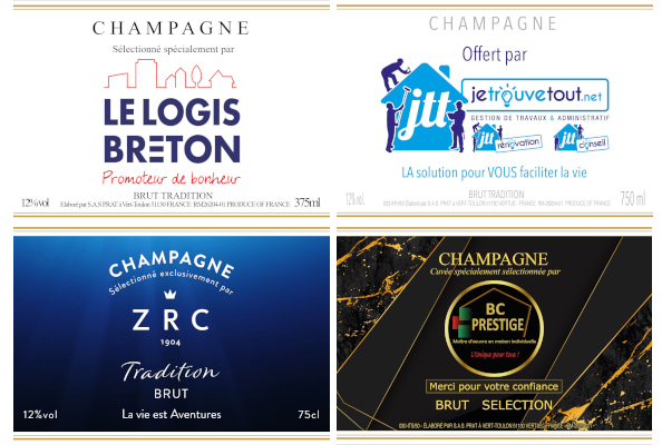 étiquette de champagne personnalisée pour entreprise ou association pour un cadeau client original