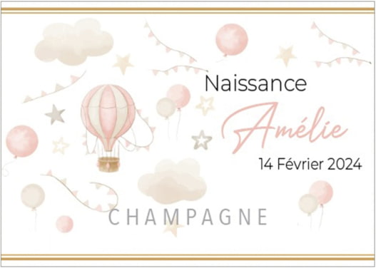 Etiquette personnalisée champagne avec photo pour un cadeau de naissance ou un baptême