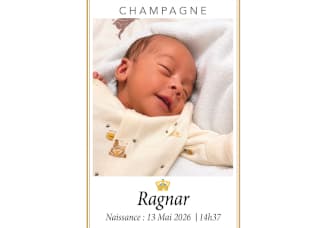 Etiquette personnalis&eacute;e pour une bouteille de champagne pour naissance ou bapteme