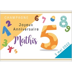 Champagne avec tiquette chiffre color pour anniversaire enfant 
