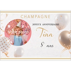 Etiquette pour anniversaire avec photo ballons blanc et dor