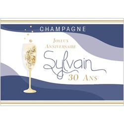 Flute de Champagne bleu pour tiquette anniversaire