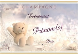 Etiquette de champagne pour un baptême ou une naissance