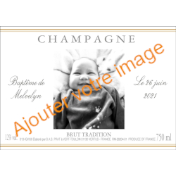 Etiquette personnalisée avec photo du bébé pour bouteille de Champagne