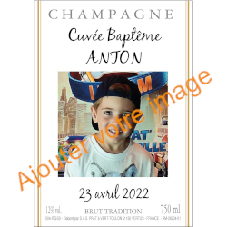 Etiquette avec photo bapteme pour bouteille de Champagne