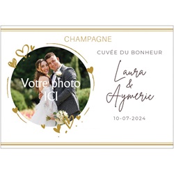 tiquette personnalise avec photo des maris dans couronne de coeurs