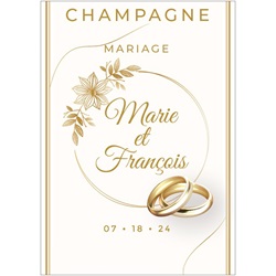 tiquette de champagne pour mariage couronne de fleurs et alliances