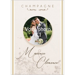 tiquette de champagne avec photo des maris et design naturel