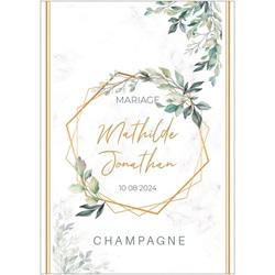 tiquette de champagne pour mariage avec cadre dor et vgtal