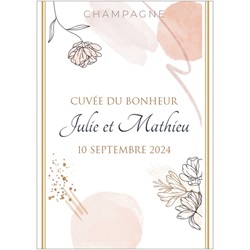 tiquette de champagne pour mariage avec design jardin anglais rose