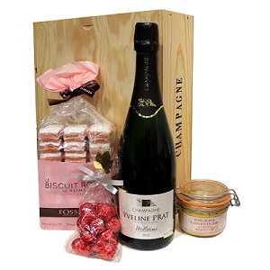 Coffret gastronomique de Champagne en coffret bois pour cadeau de noel client et salarié
