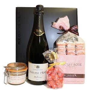 Coffret de champagne gastronomique avec chocolat et foie gras