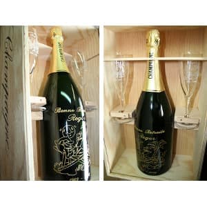 Coffret champagne gravé et 2 flutes