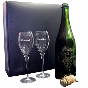 flutes de champagne gravées pour coffret 1 bouteille et 2 flutes